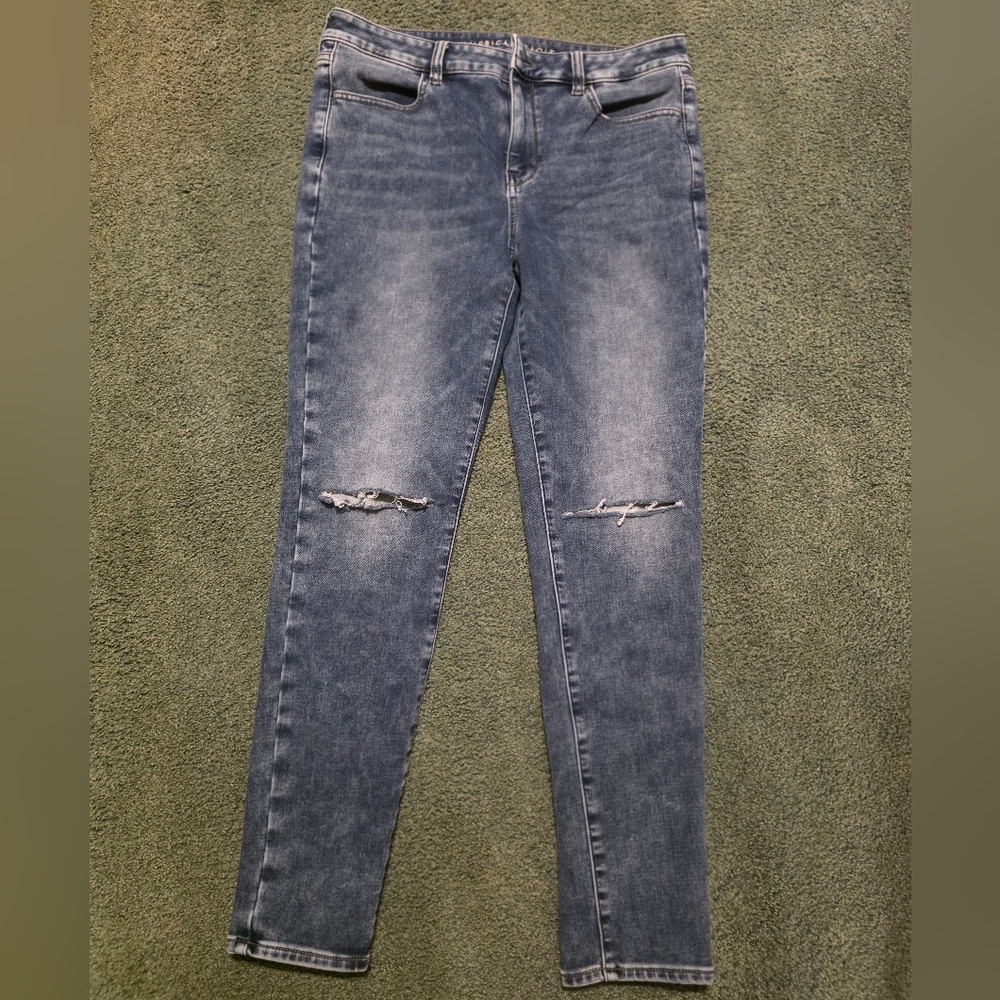 American Eagle Outfitters Blue Distressed Skinny Jeans